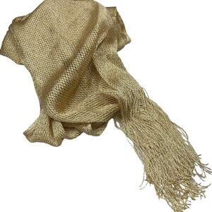 Gold Metallic net Scarf with Fringe